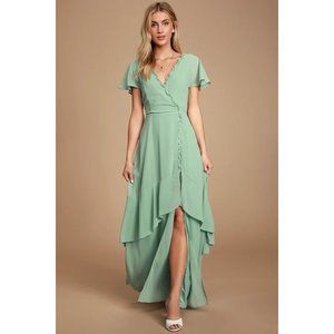 Lulus Pour the Champagne Sage Green Ruffled Backless Maxi Dress NWOT